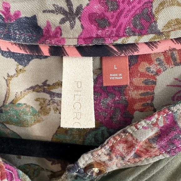 Pilcro Anthropologie Camo Floral Button-Down Tunic Size Large Mixed Print Blouse - Picture 4 of 5